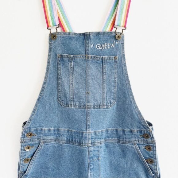 Pride Overalls Target Denim Rainbow Embroidered Shortalls Queen Graphic Small - Picture 7 of 16